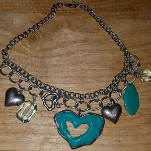 Silver necklace with tutquiose heart